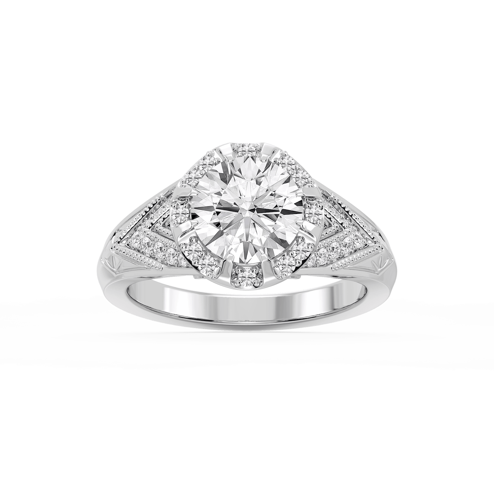 Faith Round Lab Grown Diamond Vintage Eight Prong Halo Engagement Ring