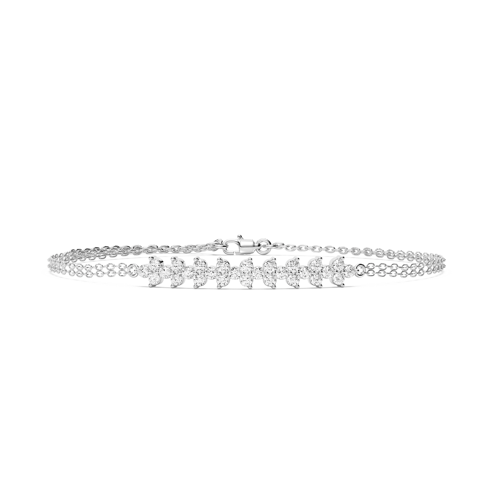 3/4 ctw Round Lab Grown Diamond Cluster Chain Bracelet  - 7 Inches