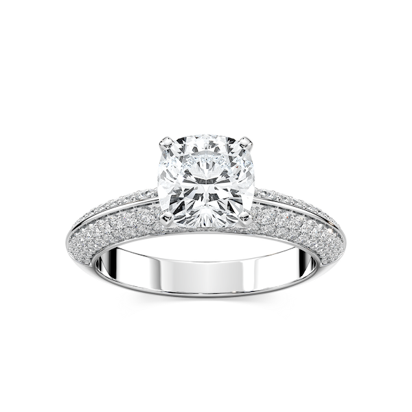 Lila Cushion Lab Grown Diamond Pavé Knife Edge Side Stone Engagement Ring