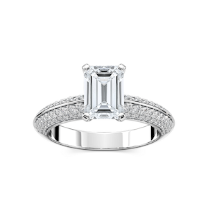 Lila Emerald Lab Grown Diamond Pavé Knife Edge Side Stone Engagement Ring
