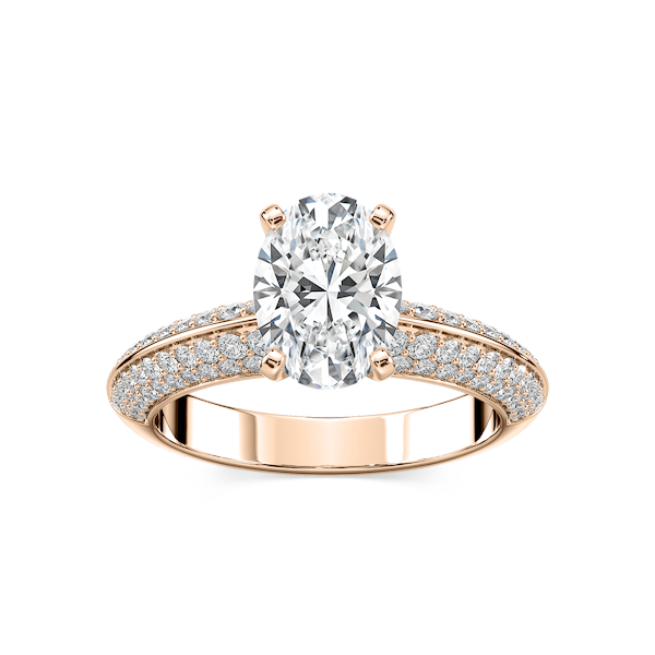 Lila Oval Lab Grown Diamond Pavé Knife Edge Side Stone Engagement Ring