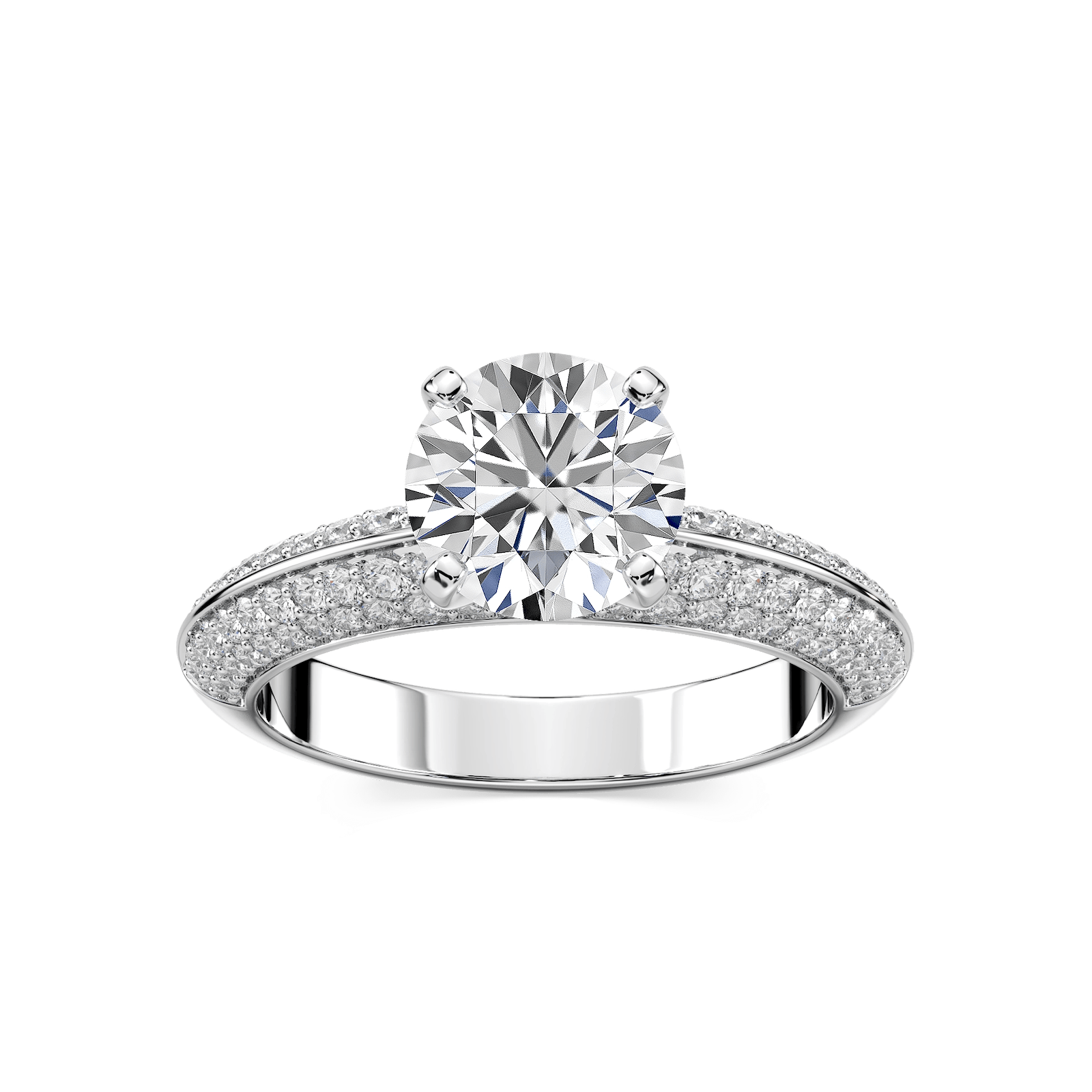 Lila Round Lab Grown Diamond Pavé Knife Edge Side Stone Engagement Ring