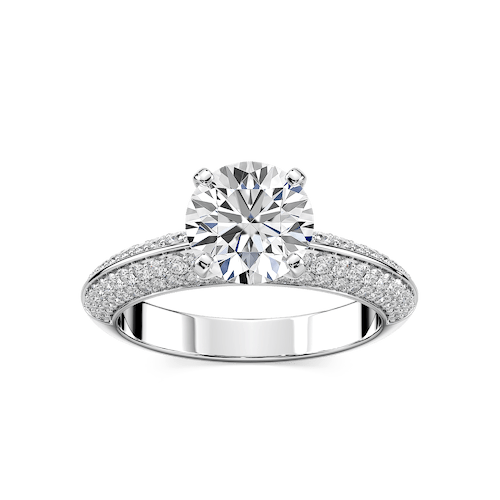 Lila Round Lab Grown Diamond Pavé Knife Edge Side Stone Engagement Ring