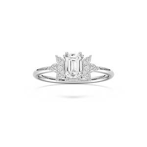 Fia 7/8 ctw Emerald Lab Grown Diamond Petite Flower Side Stone Engagement Ring