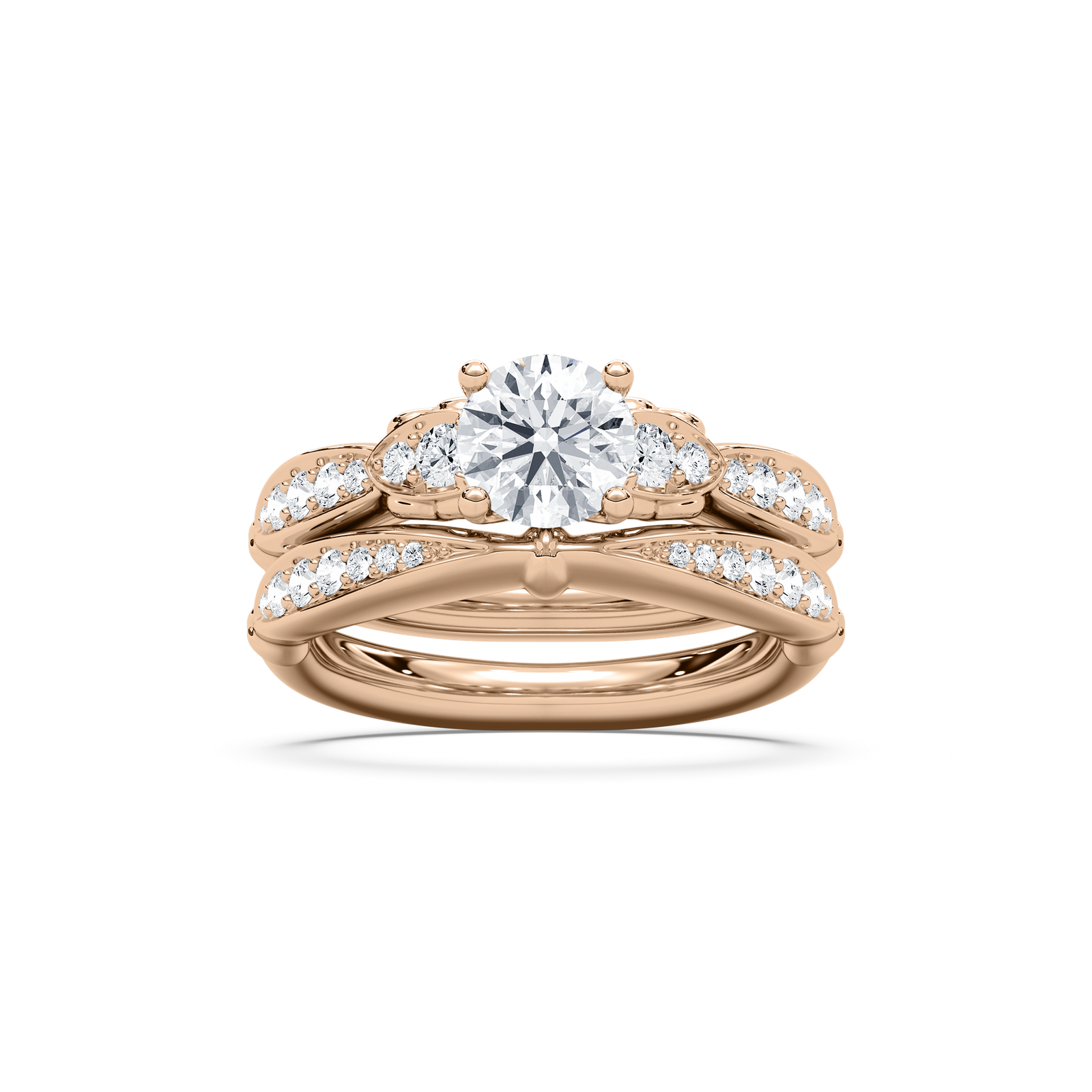 Quincy 1 ⅖ ctw Round Lab Grown Diamond Tapered Beaded Prong Wedding Set