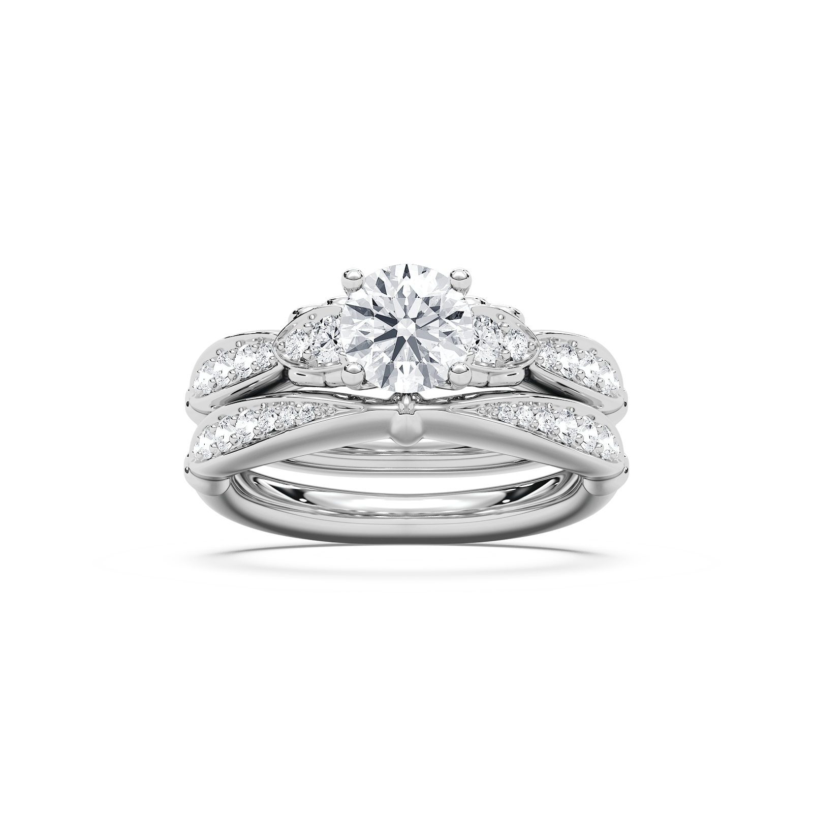Quincy 1 ⅖ ctw Round Lab Grown Diamond Tapered Beaded Prong Wedding Set