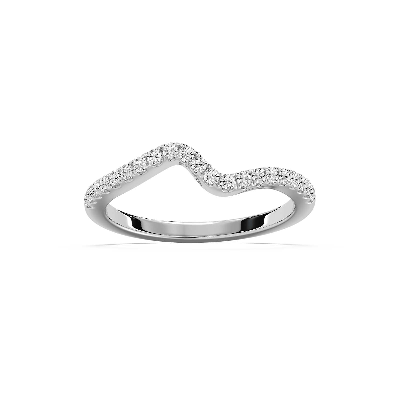 Shown here with accented diamonds in recycled 14K white gold. | Accented diamond curved wedding band.