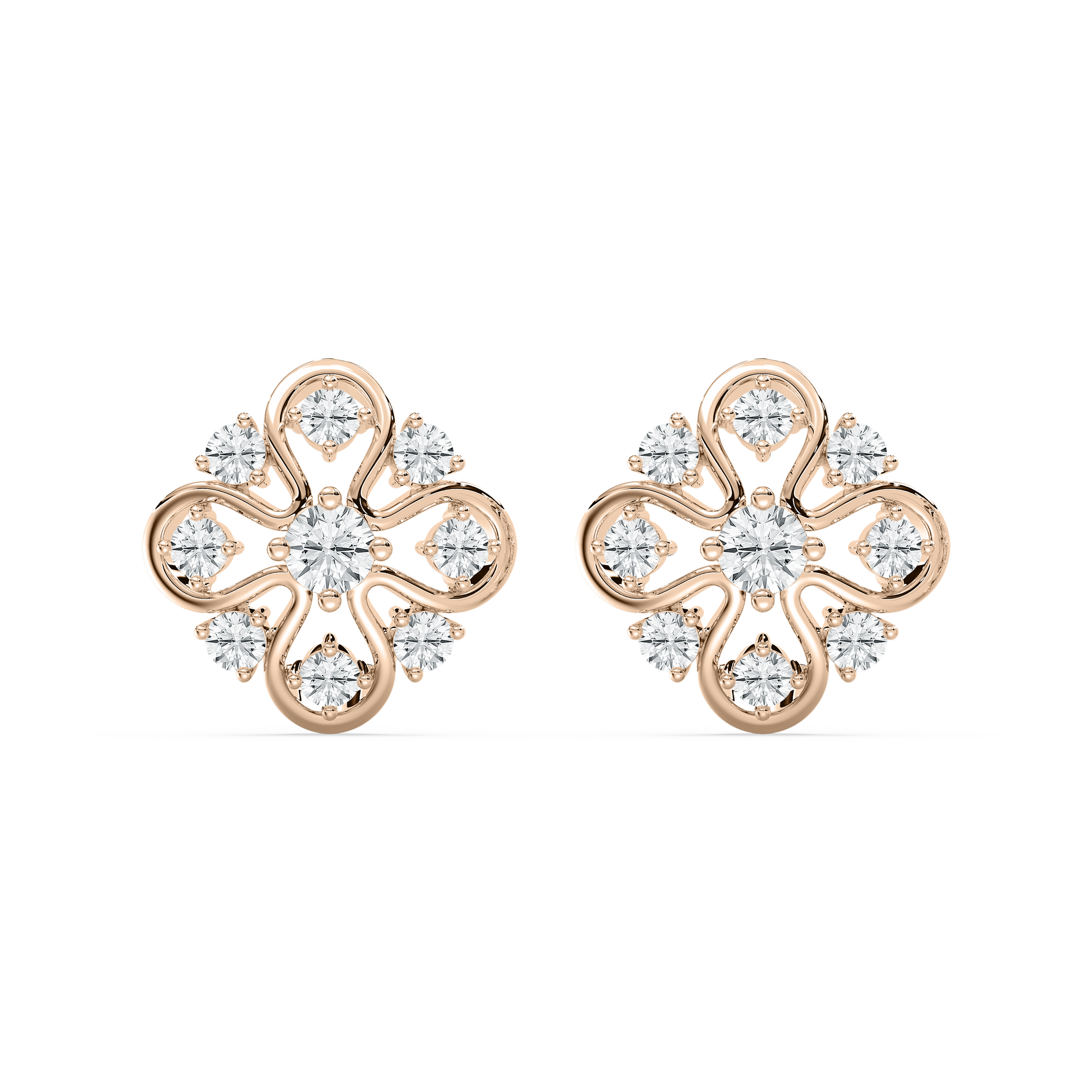 1 ¼ ctw Round Lab Grown Diamond Floral Filigree Stud Earrings