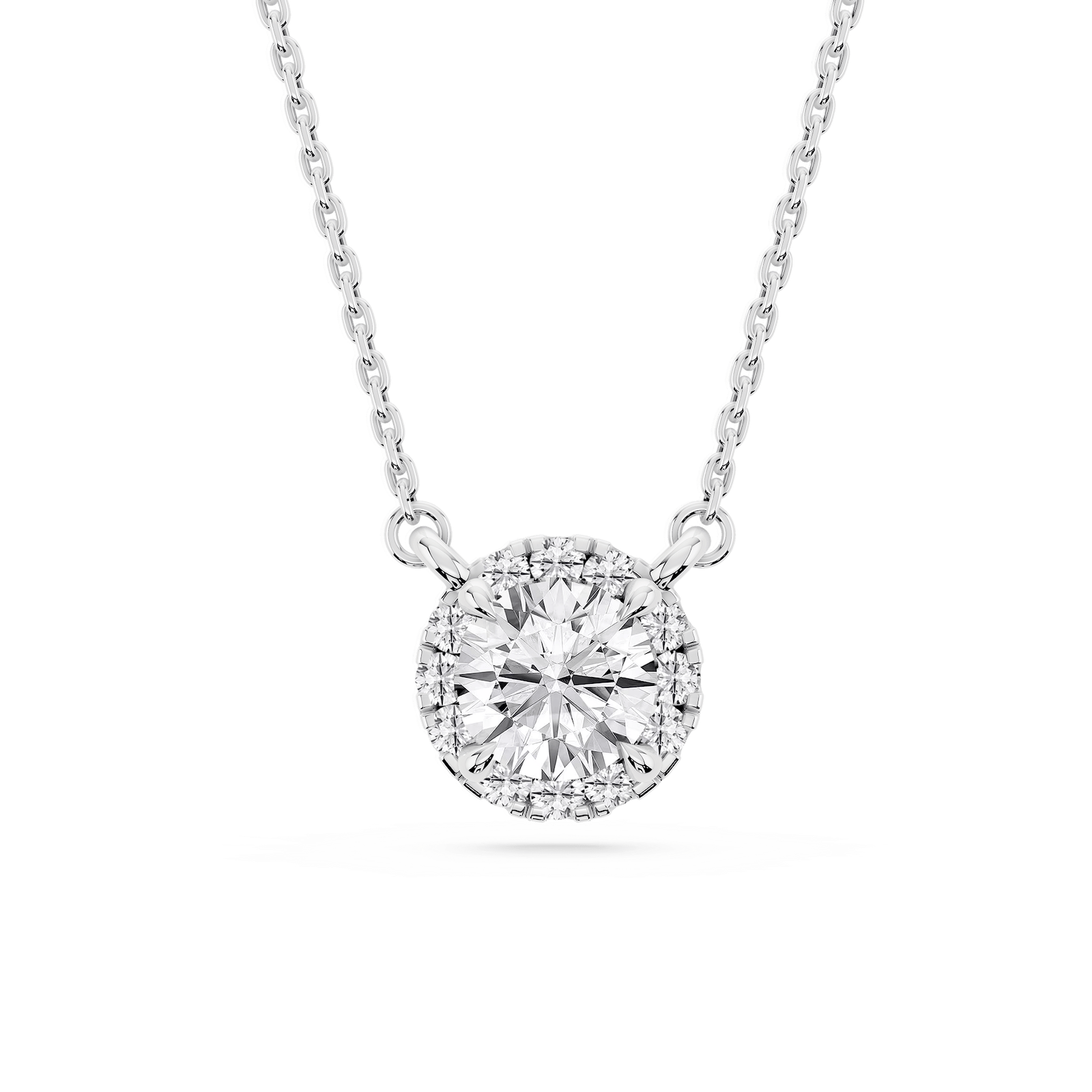 Round Lab Grown Diamond French Halo Pendant   - 18 Inches