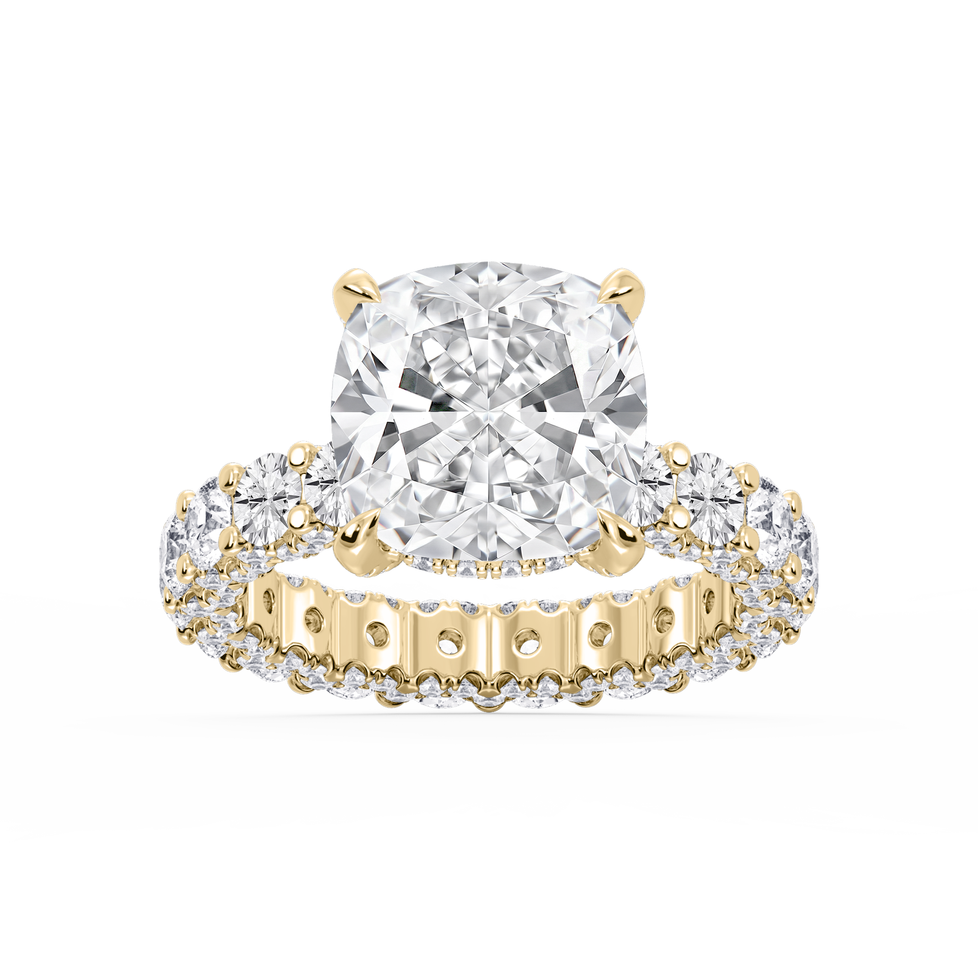 Giselle Cushion Lab Grown Diamond Pave Eternity Hidden Halo Engagement Ring