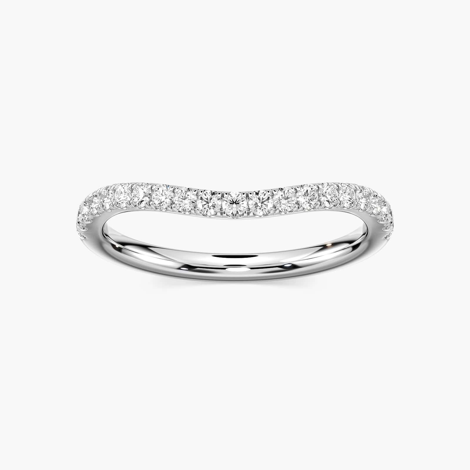 Glisan Wedding Band Shown in 14K White Gold|glisan curved contour band with accenting lab grown diamonds shown in 14k white gold