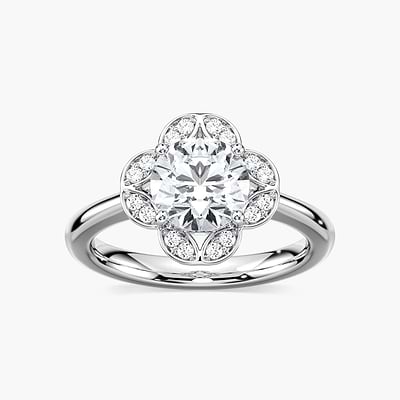 Grace Round Lab Grown Diamond Vintage Floral Halo Engagement Ring
