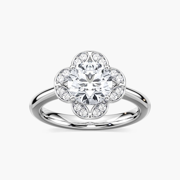 Grace Round Lab Grown Diamond Vintage Floral Halo Engagement Ring