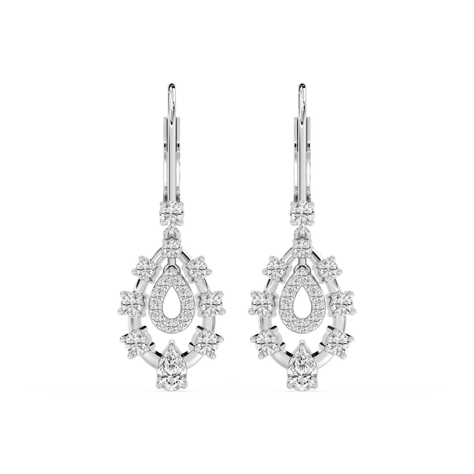 Graduated Pear and Round Diamond Dangles in Rose Gold