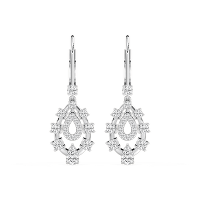 7/8 ctw Pear and Round Lab Grown Diamond Graduated Drop Earrings