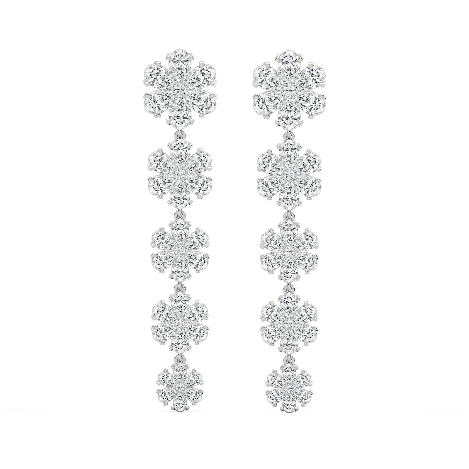 Graduated Snowflake Drop Earrings in Rose Gold