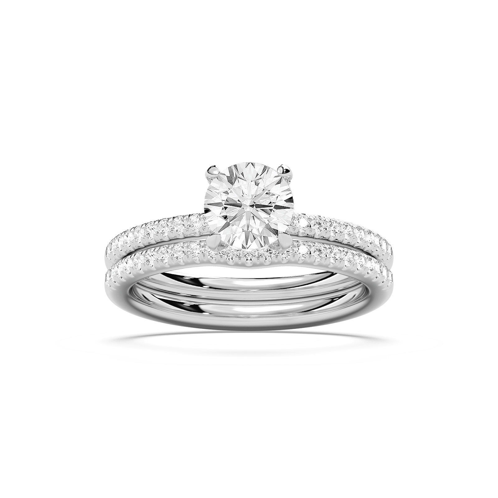 Mackenzie 1 ⅜ ctw Round Lab Grown Diamond Fishtail Pave Wedding Set