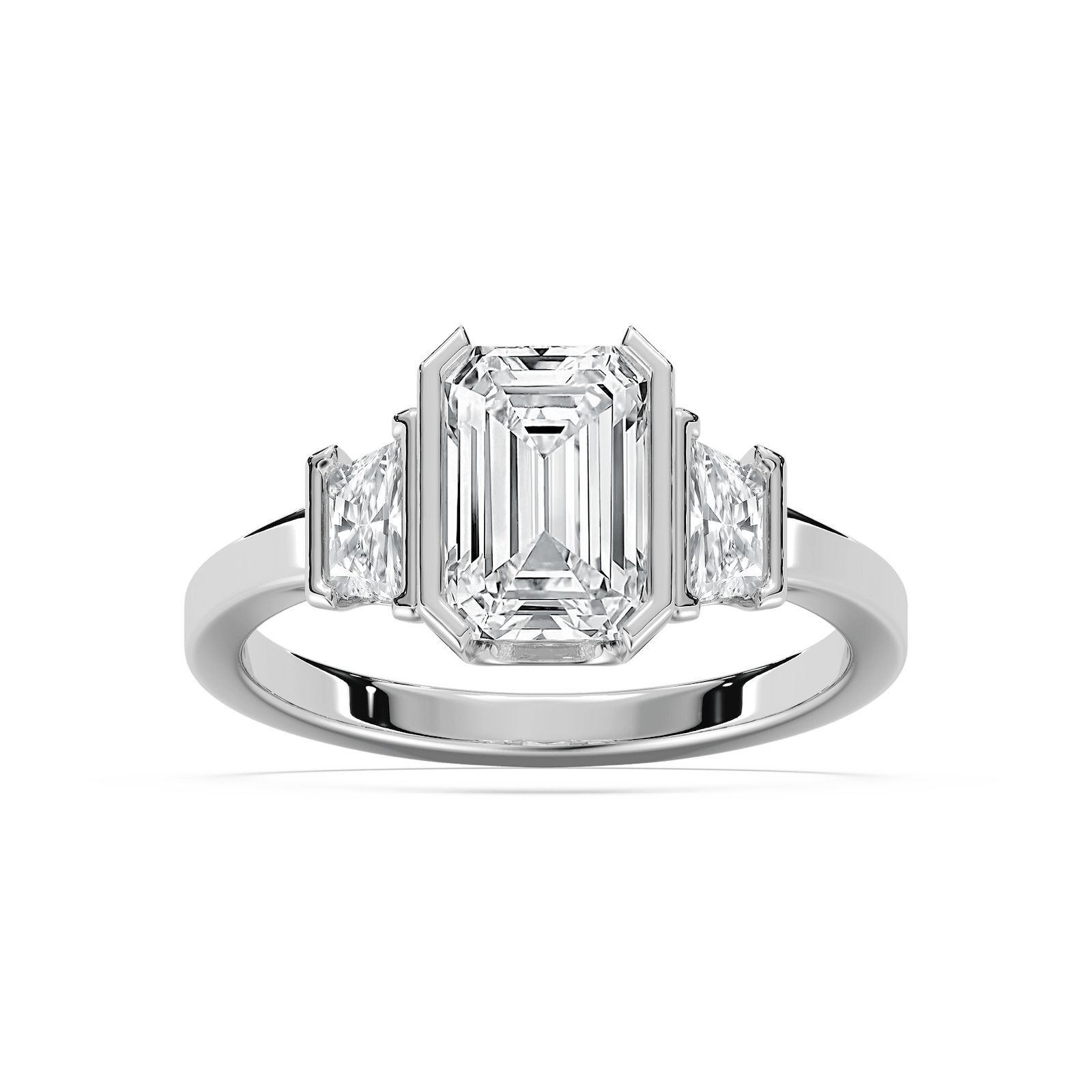 Greya 2 ⁵⁄₈ ctw Emerald Lab Grown Diamond Semi Bezel Three Stone Engagement Ring