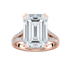 Hallie 10 ¾ ctw Emerald Lab Grown Diamond Split Shank Side Stone Engagement Ring - Signature Collection