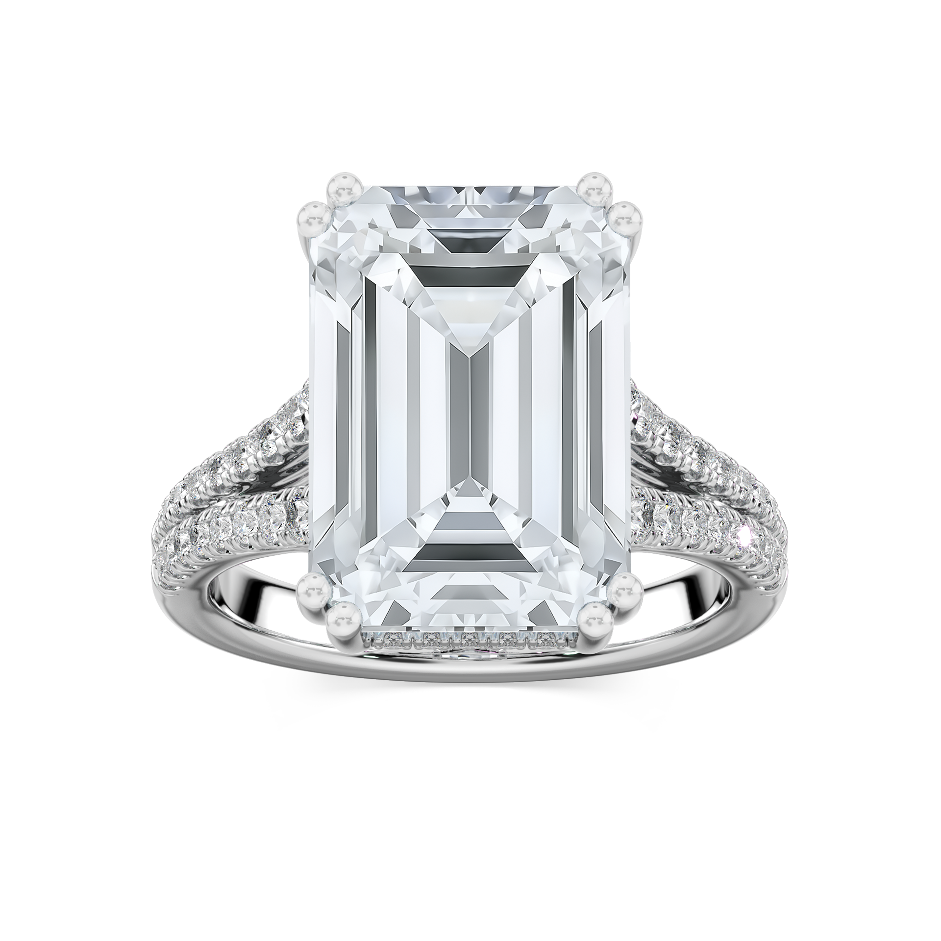 Hallie 10 ¾ ctw Emerald Lab Grown Diamond Split Shank Side Stone Engagement Ring - Signature Collection