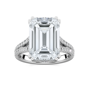 Hallie 10 ¾ ctw Emerald Lab Grown Diamond Split Shank Side Stone Engagement Ring - Signature Collection