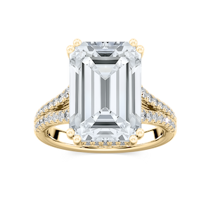 Hallie 10 ¾ ctw Emerald Lab Grown Diamond Split Shank Side Stone Engagement Ring - Signature Collection