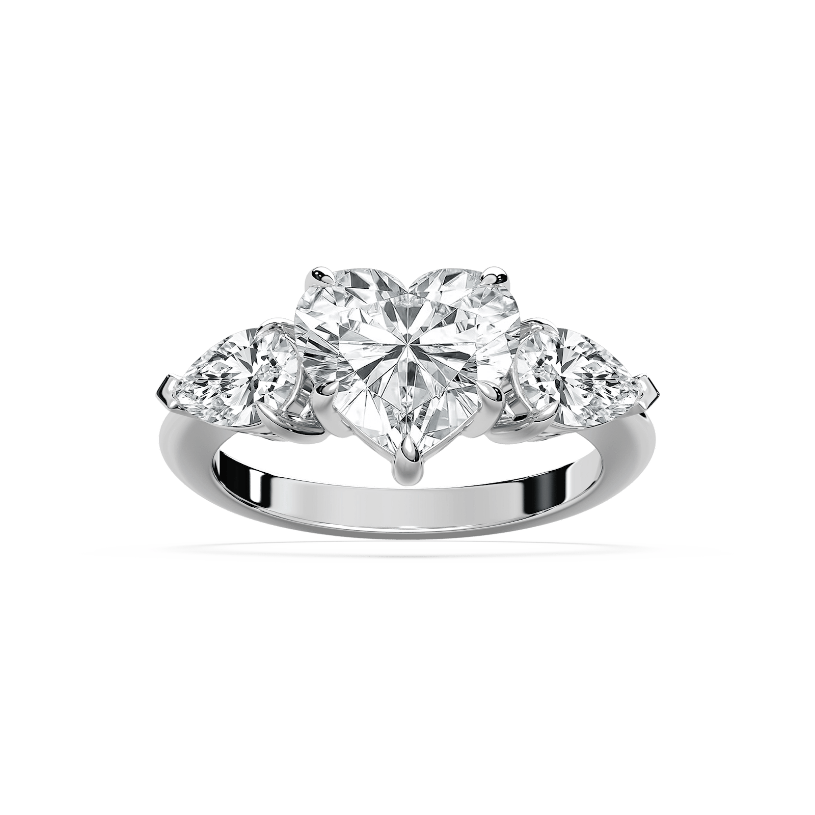 Sally 4 ctw Heart Lab Grown Diamond with Pear Sides Three Stone Engagement Ring