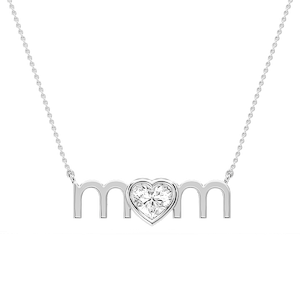 Heart Lab Grown Diamond Bezel Mom Pendant - 16 to 18 Inches