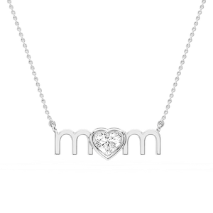 Heart Lab Grown Diamond Bezel Mom Pendant - 16 to 18 Inches