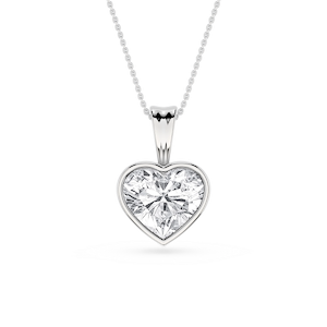Heart Lab Grown Diamond Bezel Set Bail Solitaire Pendant - 16 to 18 Inches