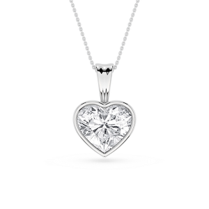 Heart Lab Grown Diamond Bezel Set Bail Solitaire Pendant - 16 to 18 Inches