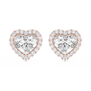 Heart Lab Grown Diamond Four Prong Basket Halo Stud Earrings