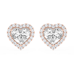 Heart Lab Grown Diamond Four Prong Basket Halo Stud Earrings