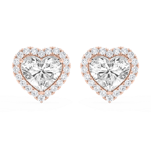 Heart Lab Grown Diamond Four Prong Basket Halo Stud Earrings