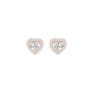 Heart Lab Grown Diamond Four Prong Basket Halo Stud Earrings