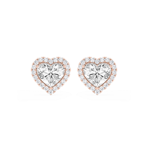Heart Lab Grown Diamond Four Prong Basket Halo Stud Earrings