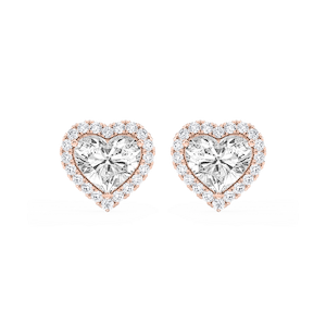 Heart Lab Grown Diamond Four Prong Basket Halo Stud Earrings