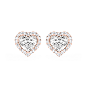Heart Lab Grown Diamond Four Prong Basket Halo Stud Earrings