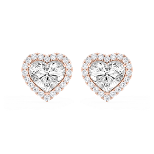 Heart Lab Grown Diamond Four Prong Basket Halo Stud Earrings