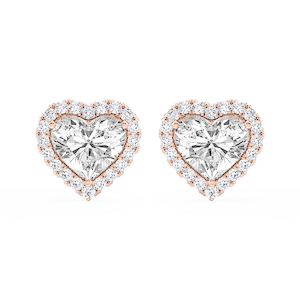 Heart Lab Grown Diamond Four Prong Basket Halo Stud Earrings