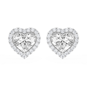 Heart Lab Grown Diamond Four Prong Basket Halo Stud Earrings