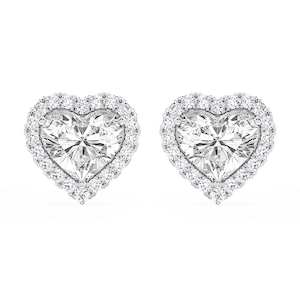 Heart Lab Grown Diamond Four Prong Basket Halo Stud Earrings