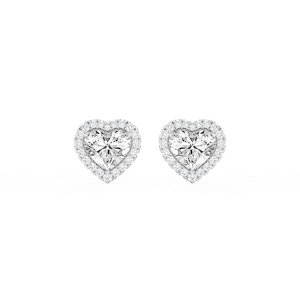 Heart Lab Grown Diamond Four Prong Basket Halo Stud Earrings