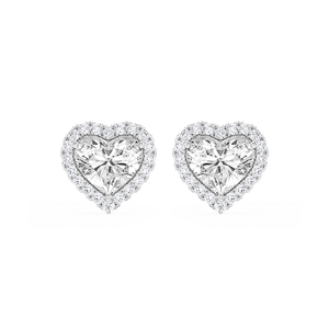 Heart Lab Grown Diamond Four Prong Basket Halo Stud Earrings