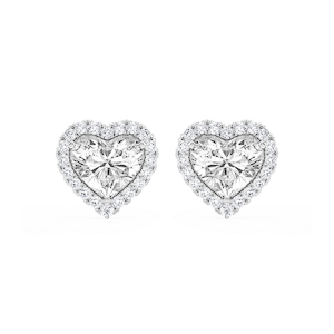 Heart Lab Grown Diamond Four Prong Basket Halo Stud Earrings