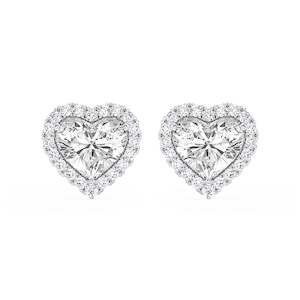 Heart Lab Grown Diamond Four Prong Basket Halo Stud Earrings