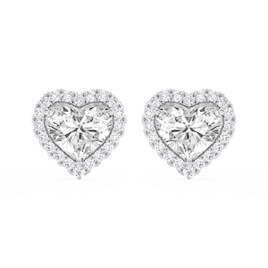 Heart Lab Grown Diamond Four Prong Basket Halo Stud Earrings