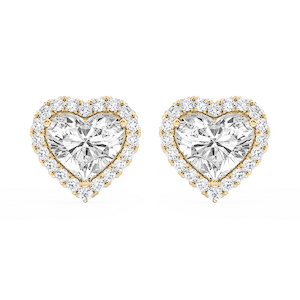 Heart Lab Grown Diamond Four Prong Basket Halo Stud Earrings