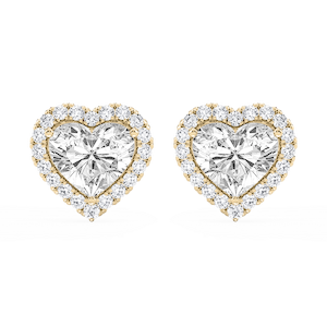 Heart Lab Grown Diamond Four Prong Basket Halo Stud Earrings