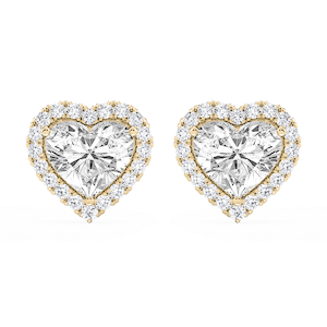 Heart Lab Grown Diamond Four Prong Basket Halo Stud Earrings